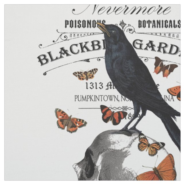 modern vintage halloween crow and skull fabric (Swatch)