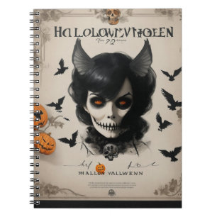 modern vintage halloween crow and skull notebook