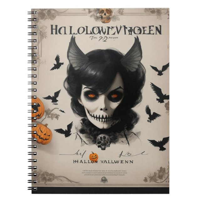 modern vintage halloween crow and skull notebook (Front)