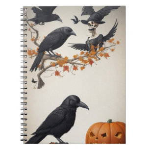 modern vintage halloween crow and skull notebook