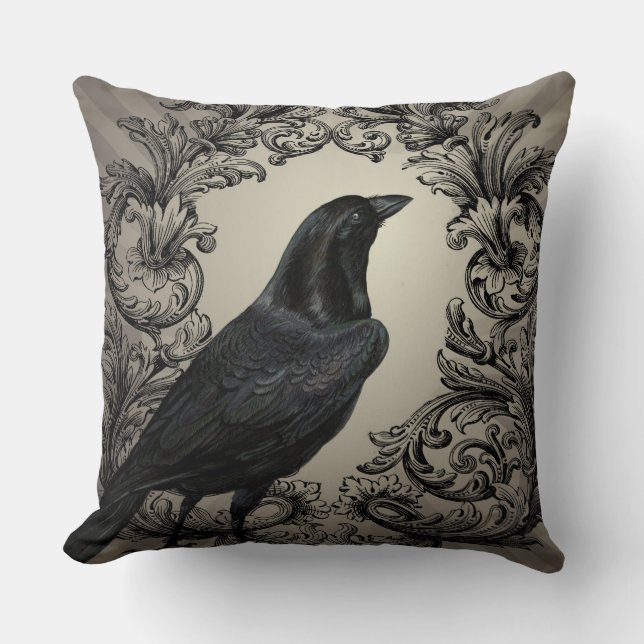 modern vintage halloween crow cushion (Front)