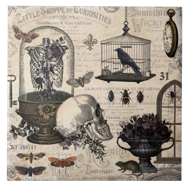 Modern Vintage Halloween Garden Tile (Front)