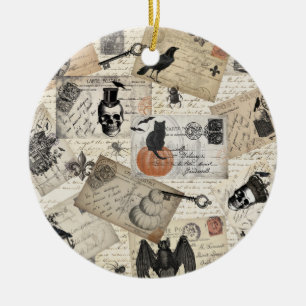 Modern vintage Halloween postcards Ceramic Tree Decoration