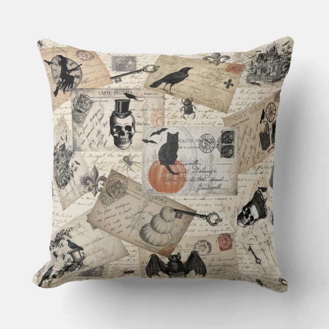 Modern vintage Halloween postcards Cushion (Front)