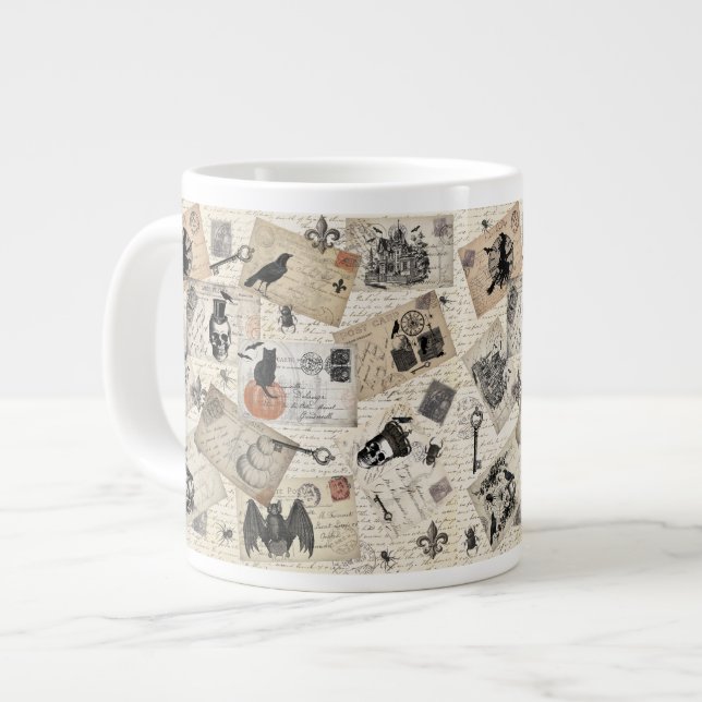 Modern vintage Halloween postcards Large Coffee Mug (Front Left)