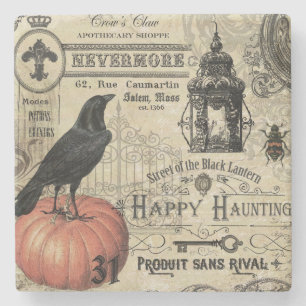 Modern Vintage Halloween pumpkin and crow Stone Coaster