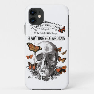 modern vintage Halloween skull and butterflies Case-Mate iPhone Case