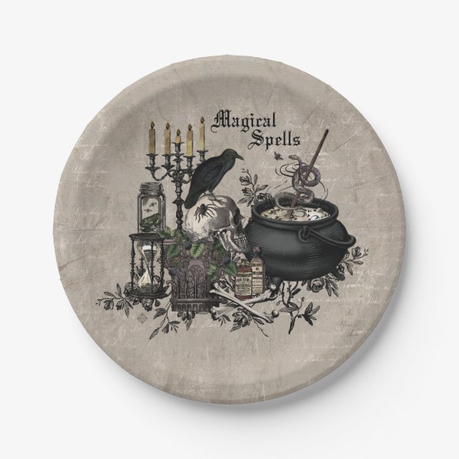 Modern vintage Halloween skull Paper Plate (Front)