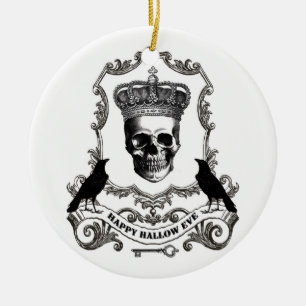 Modern vintage Halloween skull with crown Ceramic Tree Decoration