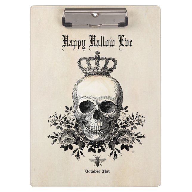 Modern Vintage Halloween skull with crown Clipboard (Front)