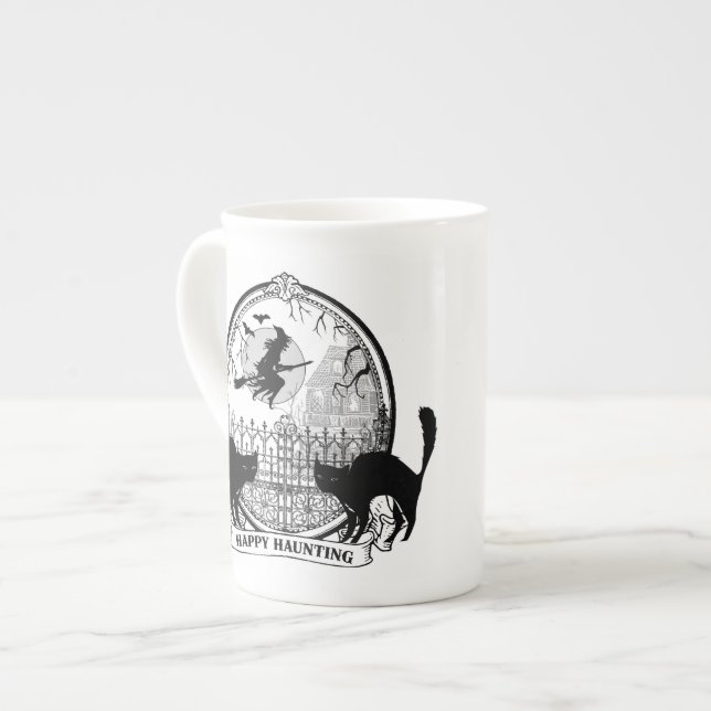 modern vintage Halloween witch Bone China Mug (Front Left)