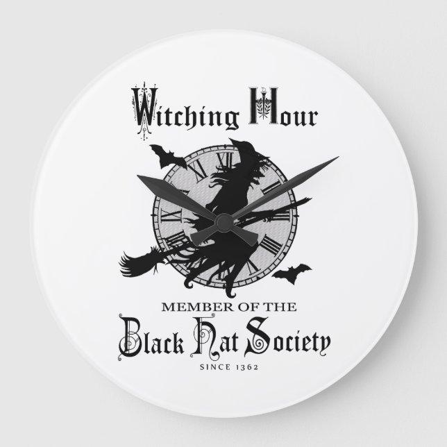 Modern Vintage Halloween witch Large Clock (Front)