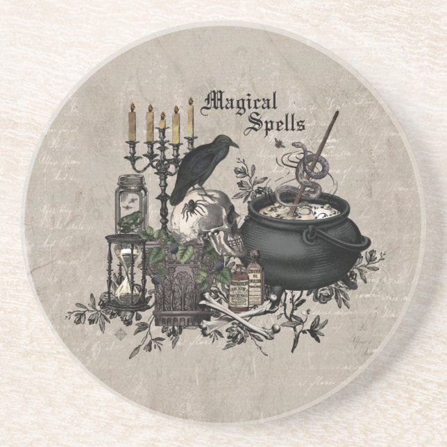 Modern vintage Halloween WITCHES BREW Coaster (Front)