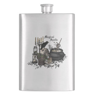 Modern vintage Halloween WITCHES BREW Hip Flask