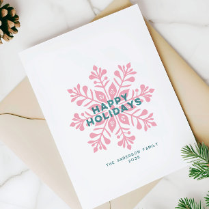 Modern Vintage Happy Holidays Snowflake Red Green Holiday Postcard