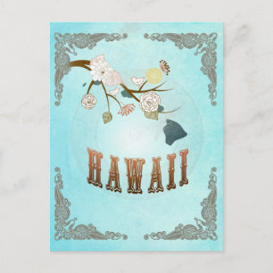 Modern Vintage Hawaii State Map – Aqua Blue Postcard