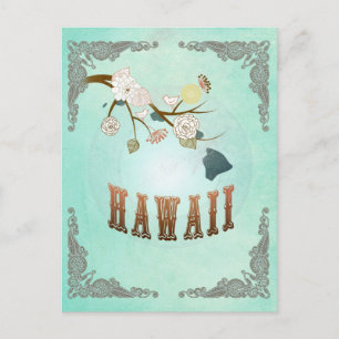 Modern Vintage Hawaii State Map – Turquoise Blue Postcard
