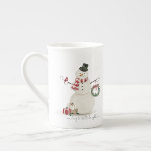 Modern vintage Holiday snowman Bone China Mug