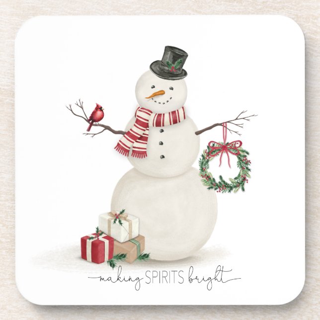 Modern vintage Holiday snowman Coaster (Front)