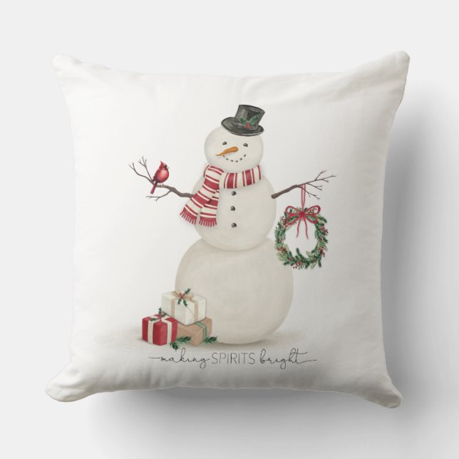Modern vintage Holiday snowman Cushion (Front)
