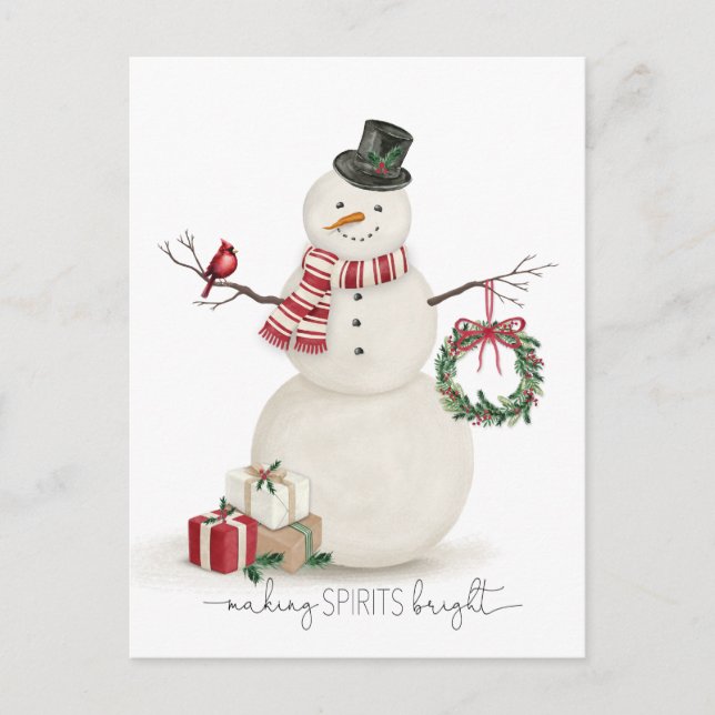 Modern vintage Holiday snowman Postcard (Front)