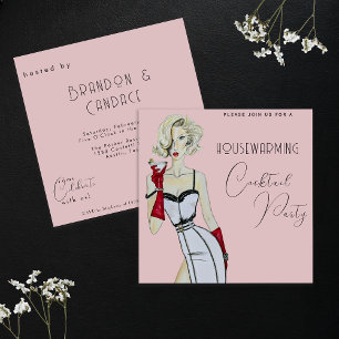 Modern Vintage Housewarming Cocktail Party Pin Up Invitation