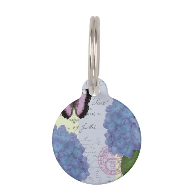 modern vintage hydrangea and butterfly pet tag (Front)