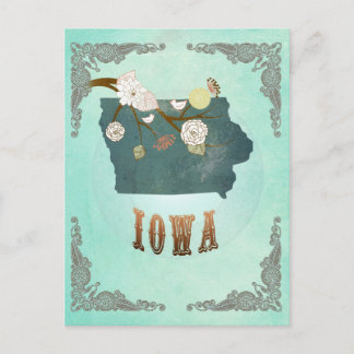 Modern Vintage Iowa State Map – Turquoise Blue Postcard