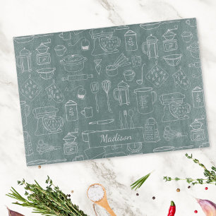 Modern Vintage Kitchen Utensils Cute Doodle Cutting Board