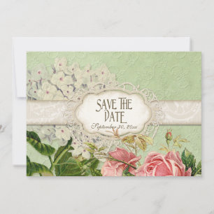 Modern Vintage Lace Tea Stained Hydrangea n Roses Invitation