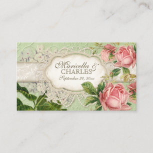 Modern Vintage Lace Tea Stained Hydrangea n Roses Place Card