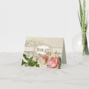 Modern Vintage Lace Tea Stained Hydrangea n Roses Thank You Card
