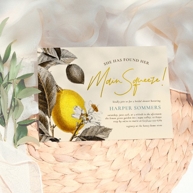 Modern Vintage Lemon Main Squeeze Bridal Shower Invitation (Creator Uploaded)