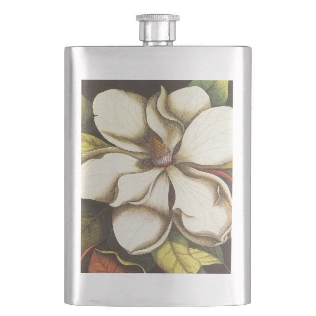 modern vintage magnolia hip flask (Front)
