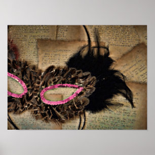 Modern Vintage Mask On Old Book Pages Valentine Poster