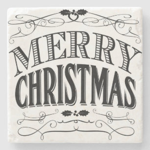 modern vintage Merry Christmas Stone Coaster