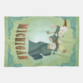 Modern Vintage Michigan State Map – Sage Green Tea Towel