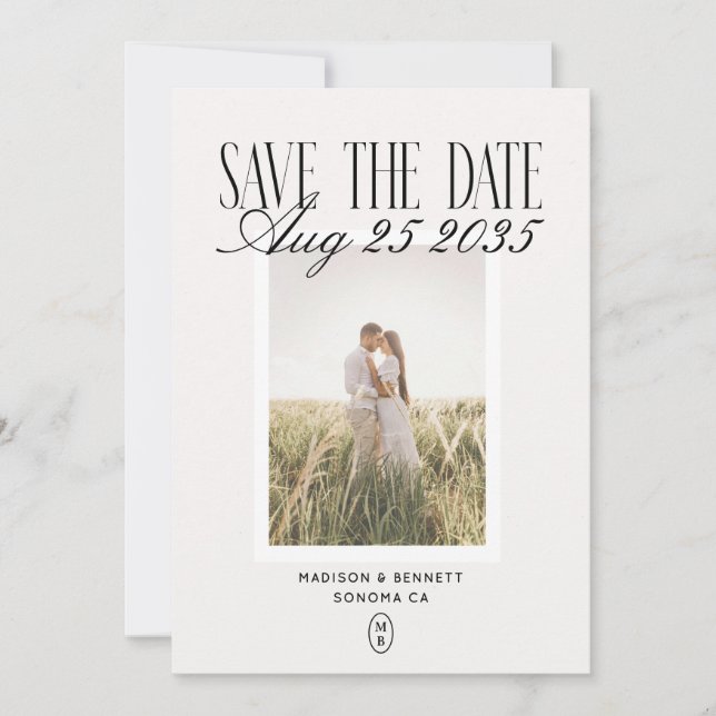 Modern Vintage Monogram Photo  Save The Date (Front)