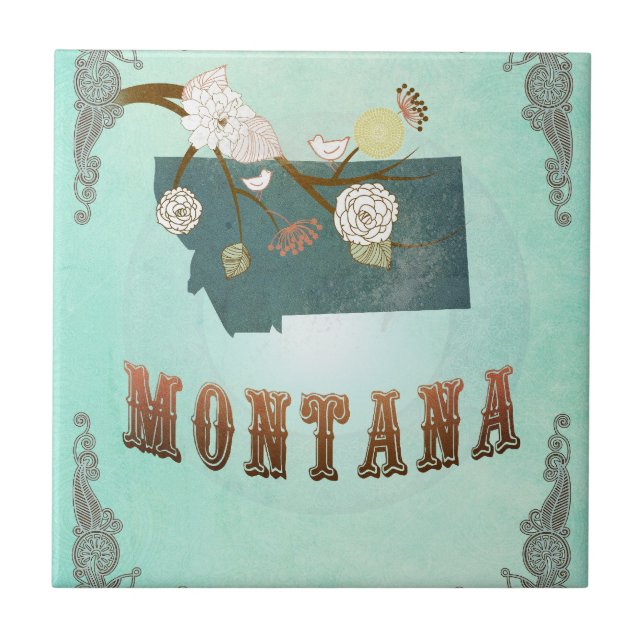 Modern Vintage Montana State Map – Turquoise Blue Tile (Front)
