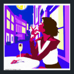 Modern Vintage Multi-coloured Digital Evening Wine Poster<br><div class="desc">Evening celebration with a glass of wine in Brindisi,  Italy</div>
