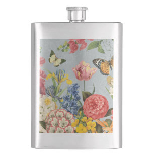 modern vintage multl botanical flowers hip flask