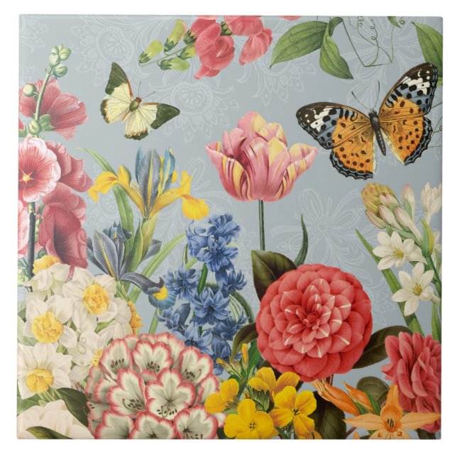 modern vintage multl botanical flowers tile (Front)