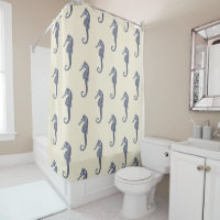 Modern Vintage Navy Blue Seahorse on Beige Cream