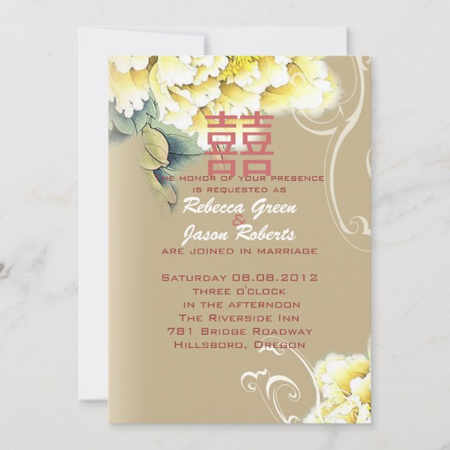 modern vintage peony floral chinese Wedding Invitation (Front)