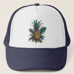Modern Vintage Pineapple leaves Summer Vacation Trucker Hat