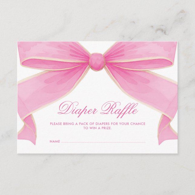Modern Vintage Pink Bow Diaper Raffle Enclosure Card (Front)