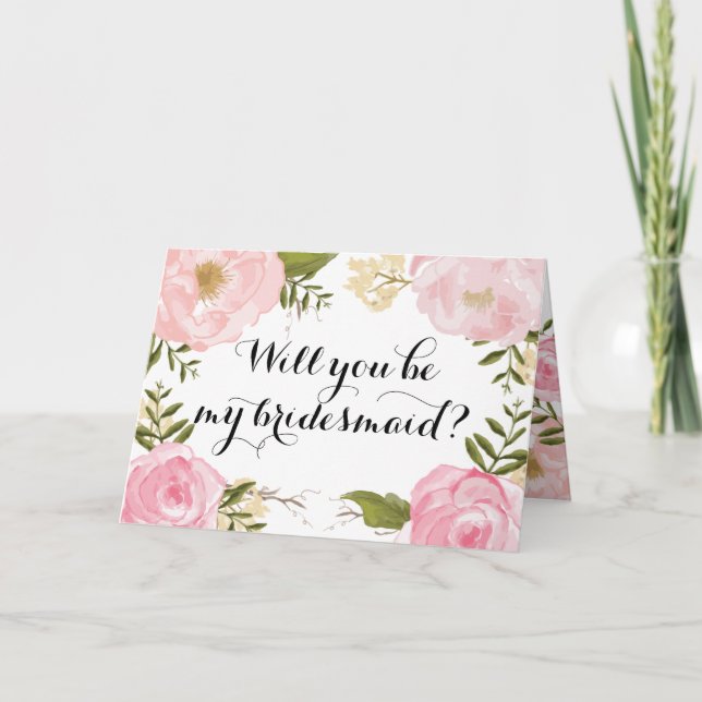 Modern Vintage Pink Floral Bridesmaid Request Invitation (Front)