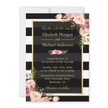 Modern Vintage Pink Floral Stripes Formal Wedding
