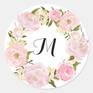Modern Vintage Pink Floral Wedding Classic Round Sticker