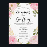 Modern Vintage Pink Floral Wedding Invitation<br><div class="desc">Sophisticated handwritten font style, with classic chic typography. Trendy wedding invitation. Some elements by CreateTheCut.com. ***PLEASE NOTE: Hand drawn illustrations style only. Flowers will be printed and not hand drawn. If you change the font or size of the font, it may alter how your stationery prints. It will print the...</div>
